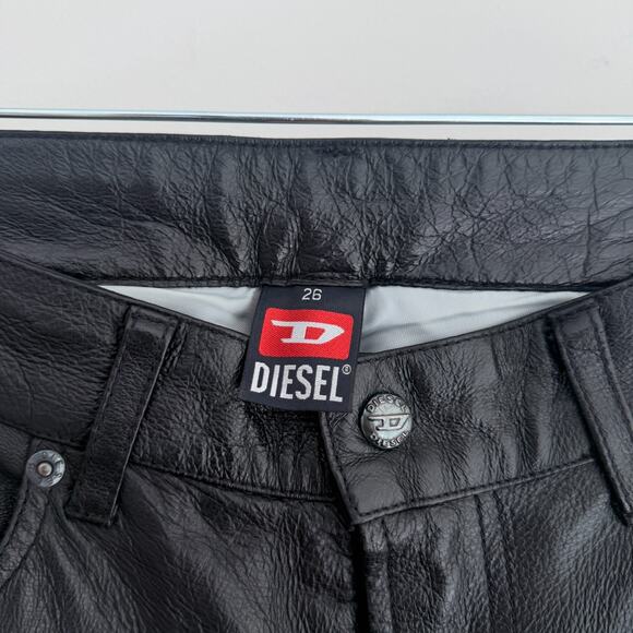 Vintage Diesel Leather Pants Womens 26 Black Y2K Flare Bootcut Low Rise Biker - Picture 12 of 16